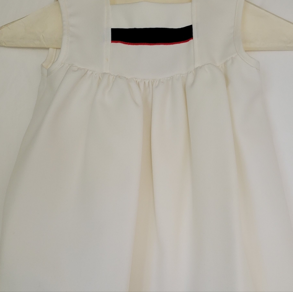 Three piece toddler girl sailor dress set; size 4T; white with navy and red.